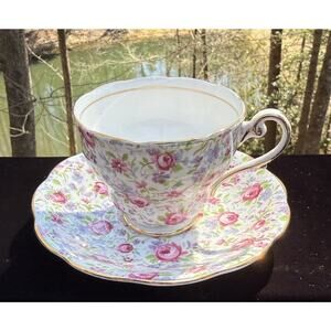 Vintage Royal Standard Rose Chintz Bone China Teacup & Saucer Set England Nice!